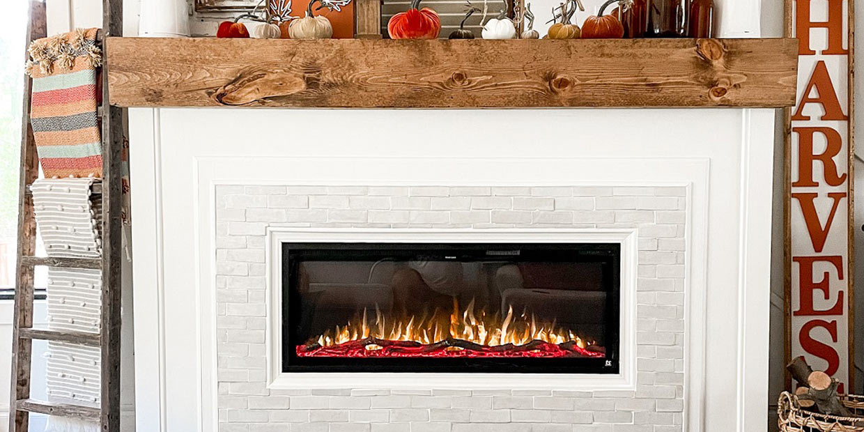 The Sideline Elite 50 is featured in the @redbrickfauxfarmhouse DIY fireplace renovation and hides an older wood burning fireplace