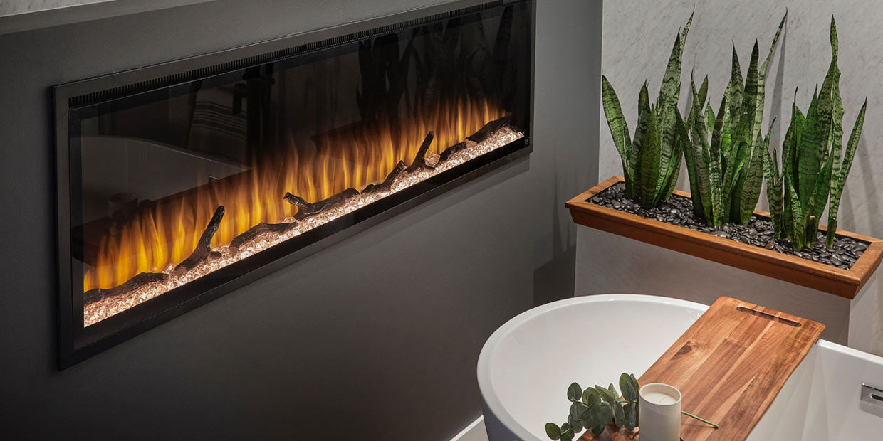 Get the step by step project plans to add a Touchstone Electric Fireplace to your bathroom