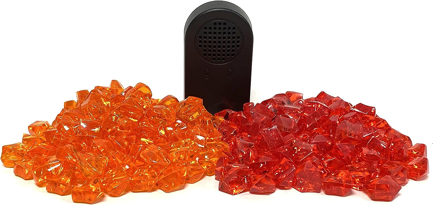 Touchstone electric fireplace accessories - orange crystals, fire crackle speaker, and red crystals
