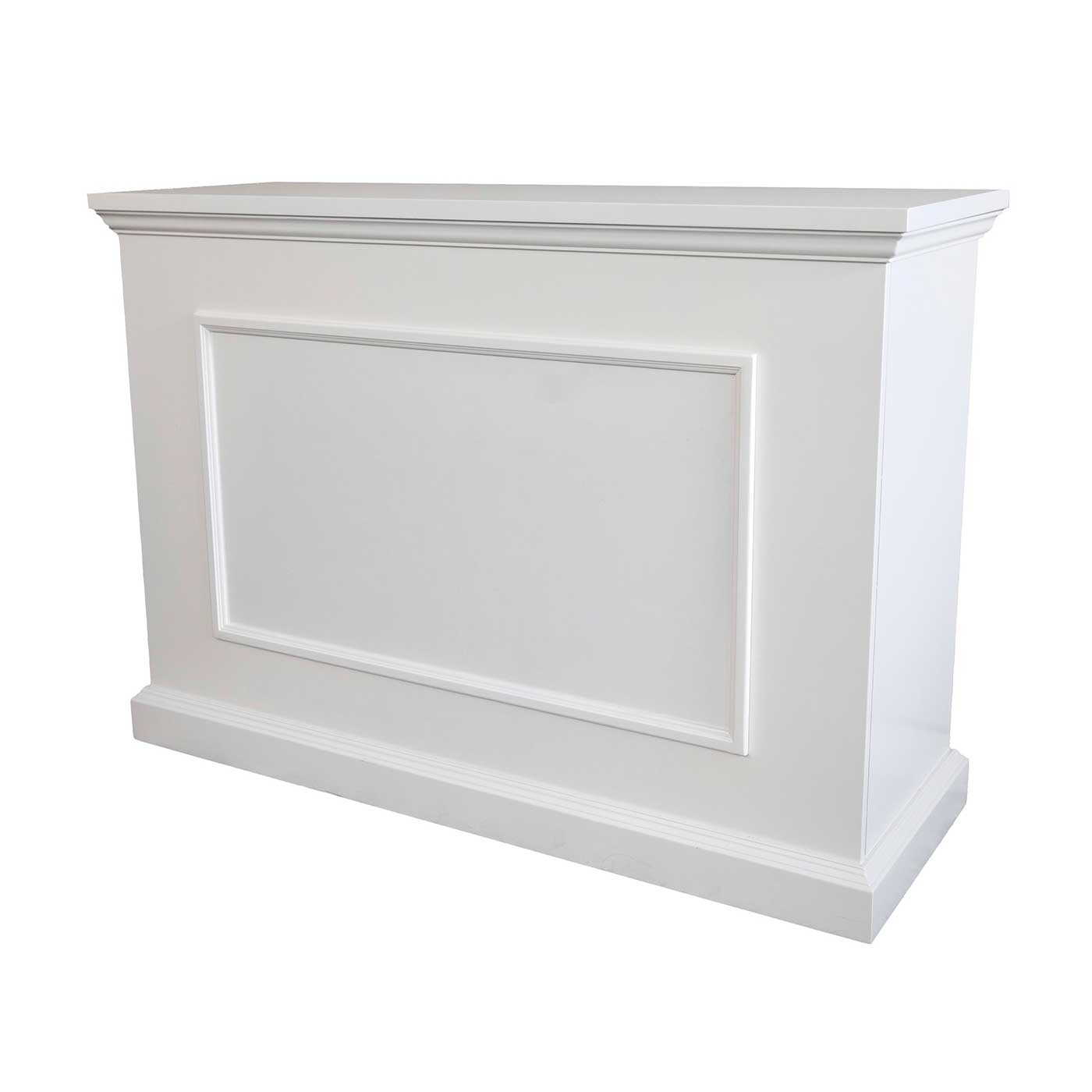 Touchstone Elevate 72015 TV Lift Cabinet in White wood finish pictured from an angle.