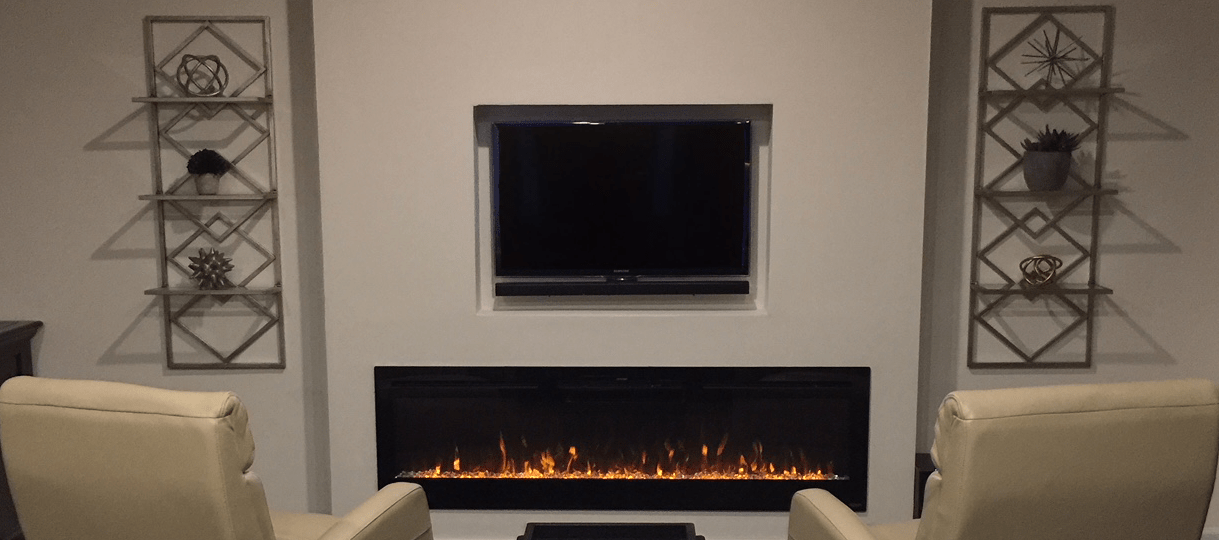 Sideline 72 80015 Recessed Electric Fireplace turned on.