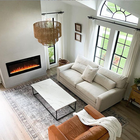 The Touchstone Sideline 50 Electric Fireplace in boho living room by @shorehavenhome