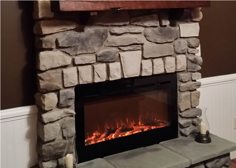 Sideline 36 Electric Fireplace realistic flames in a stone mantel