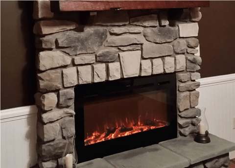 Sideline 36 Electric Fireplace realistic flames in a stone mantel