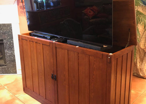 Touchstone Mission Grand Elevate TV Lift Cabinet in living room