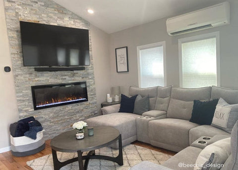 Touchstone Sideline Elite Electric Fireplace in family room with sectional
