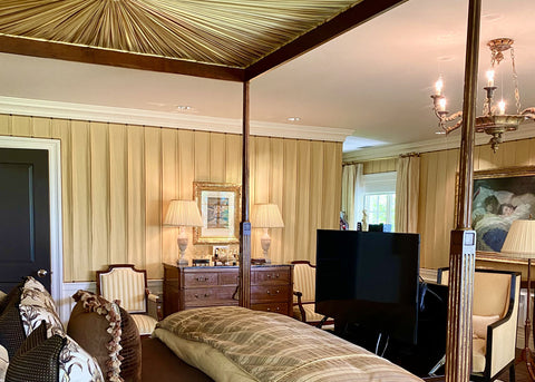 Touchstone Mini Elevate TV Lift Cabinet in rich espresso finish in a traditional bedroom