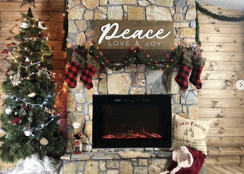 Touchstone Forte Electric Fireplace in stone wall by Nick's Custom Wood Works