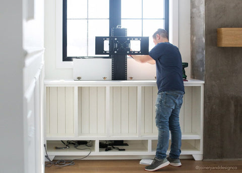 @joineryanddesignco Touchstone TV Lift Mechanism installation in a custom cabinet