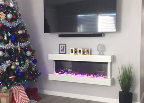 Touchstone Chesmont wall hanging electric fireplace with built in white mantel