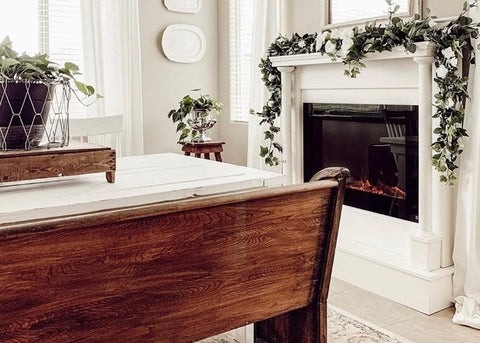 Touchstone Forte Electric Fireplace in dining room, photo credit @cottageonwalnut