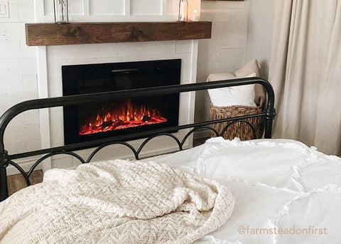 Touchstone Forte Electric Fireplace in bedroom by @farmsteadonfirst