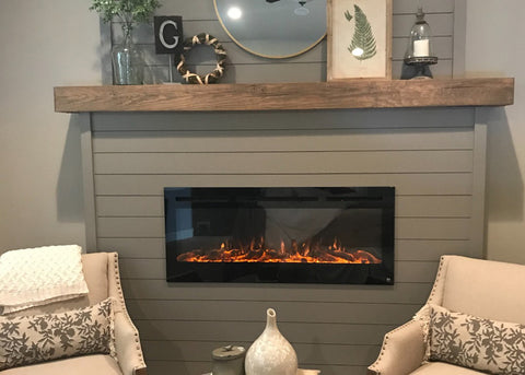Sideline 36 Electric Fireplace with gray planks