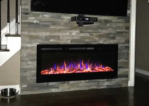 Touchstone Sideline 50 with realistic orange and blue flames in full flame setting