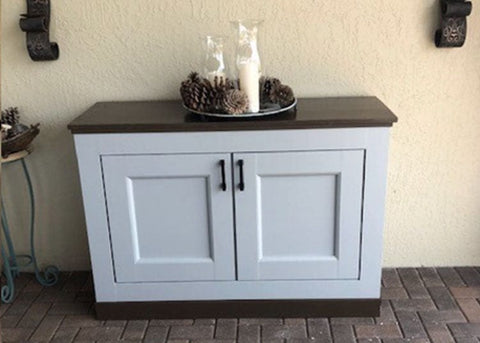 Customer Henry uses Jon Peters building plans to build a TV lift cabinet featuring a Touchstone Whisper Lift II TV Lift