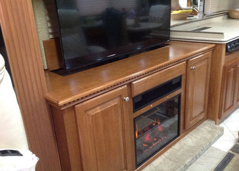 Whisper Lift TV Lift custom cabinet in RV