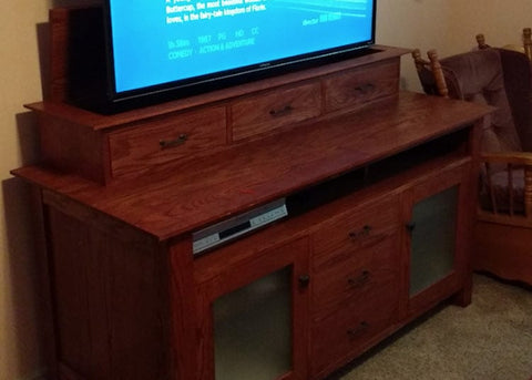 Woodsmith custom built TV lift cabinet with Touchstone Whisper Lift TV Lift