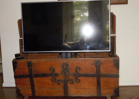 Whisper Lift II TV Lift Mechanism This beautiful antique chest is transformed into a TV lift cabinet.