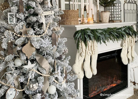 Touchstone Forte Electric Fireplace with Christmas tree and holiday cheer by @simplyminedesigns