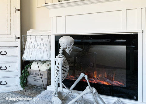 Halloween decor with Touchstone Forte Electric Fireplace by @simplyminedesign