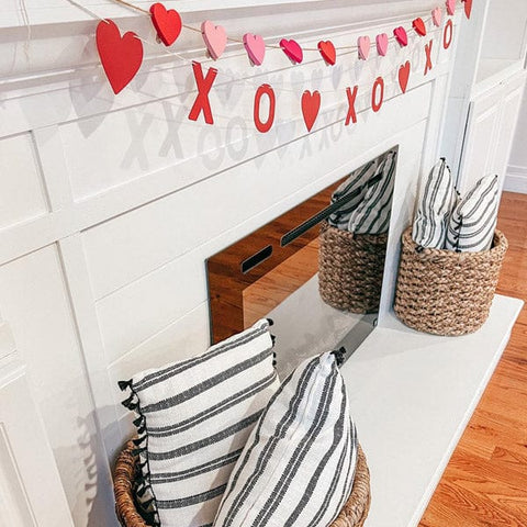 Touchstone Forte Electric Fireplace decorated for Valentine's Day in white insert mantel by @adamspartyofsix