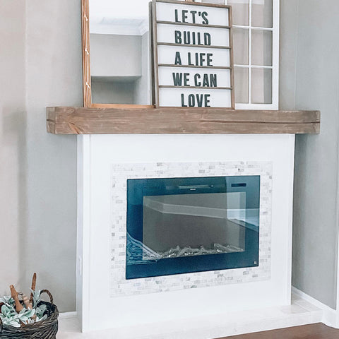 Touchstone Forte Electric Fireplace with white brick surround by @craftylifemom