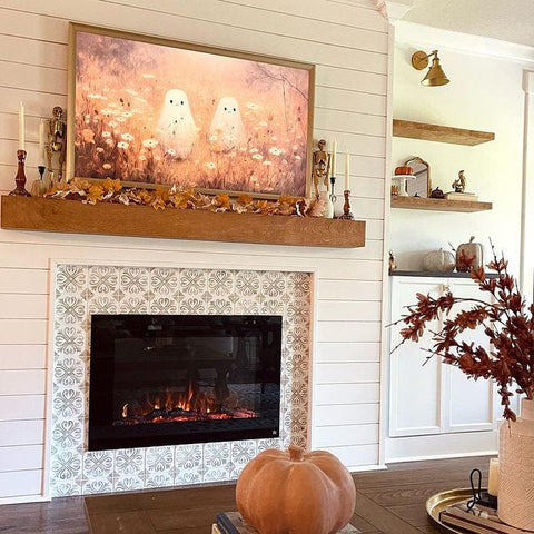 Touchstone Forte Electric Fireplace decorated for Halloween @fromwallstohome
