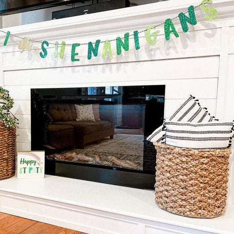 Touchstone Forte recessed electric fireplace decorated for St. Patrick's Day