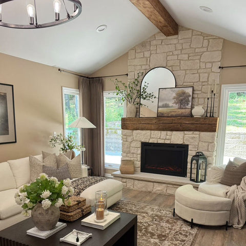 Touchstone Forte Steel Electric Fireplace in stone wall, @farmtotablecreations