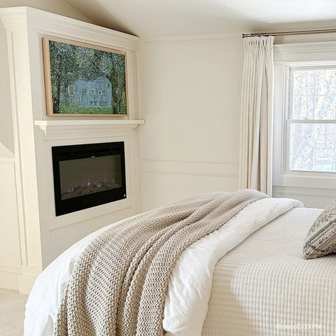 Touchstone Sideline 36 Smart Electric Fireplace in bedroom nook by @sweetboochie