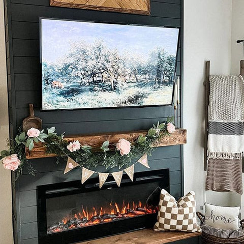 Touchstone Sideline 50 Electric Fireplace decorated for Valentine's Day @mollynicolexo