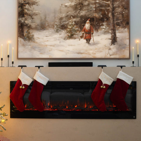 Touchstone Sideline 72 Smart Electric Fireplace decorated for Christmas @therapybyemily_