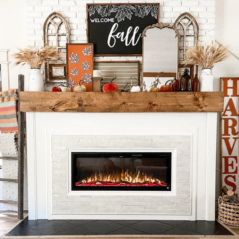 Sideline Elite 50 Electric Fireplace decorated for Fall by @redbrickfauxfarmhouse