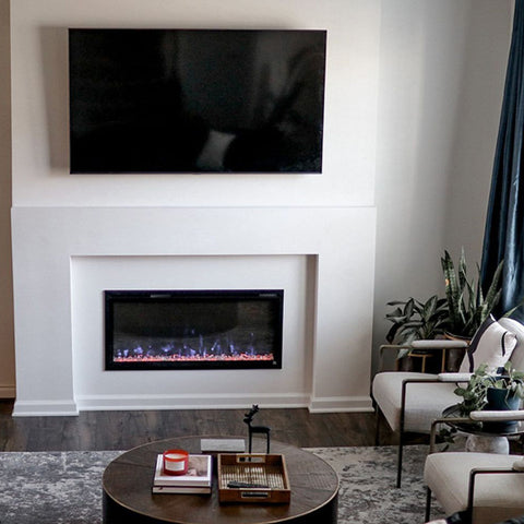 Touchstone Sideline Elite 42 Smart Electric Fireplace in modern white wall by @__quana__