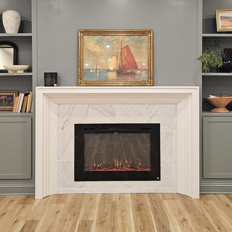 Touchstone Sideline Forte® Smart Electric Fireplace in finished basement by @truemanstreasures