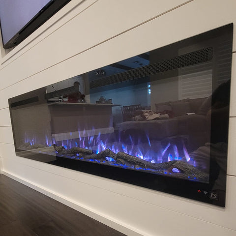 Closeup of Touchstone Sideline Fury 65 Smart Electric Fireplace by @palmbeachcraftsman