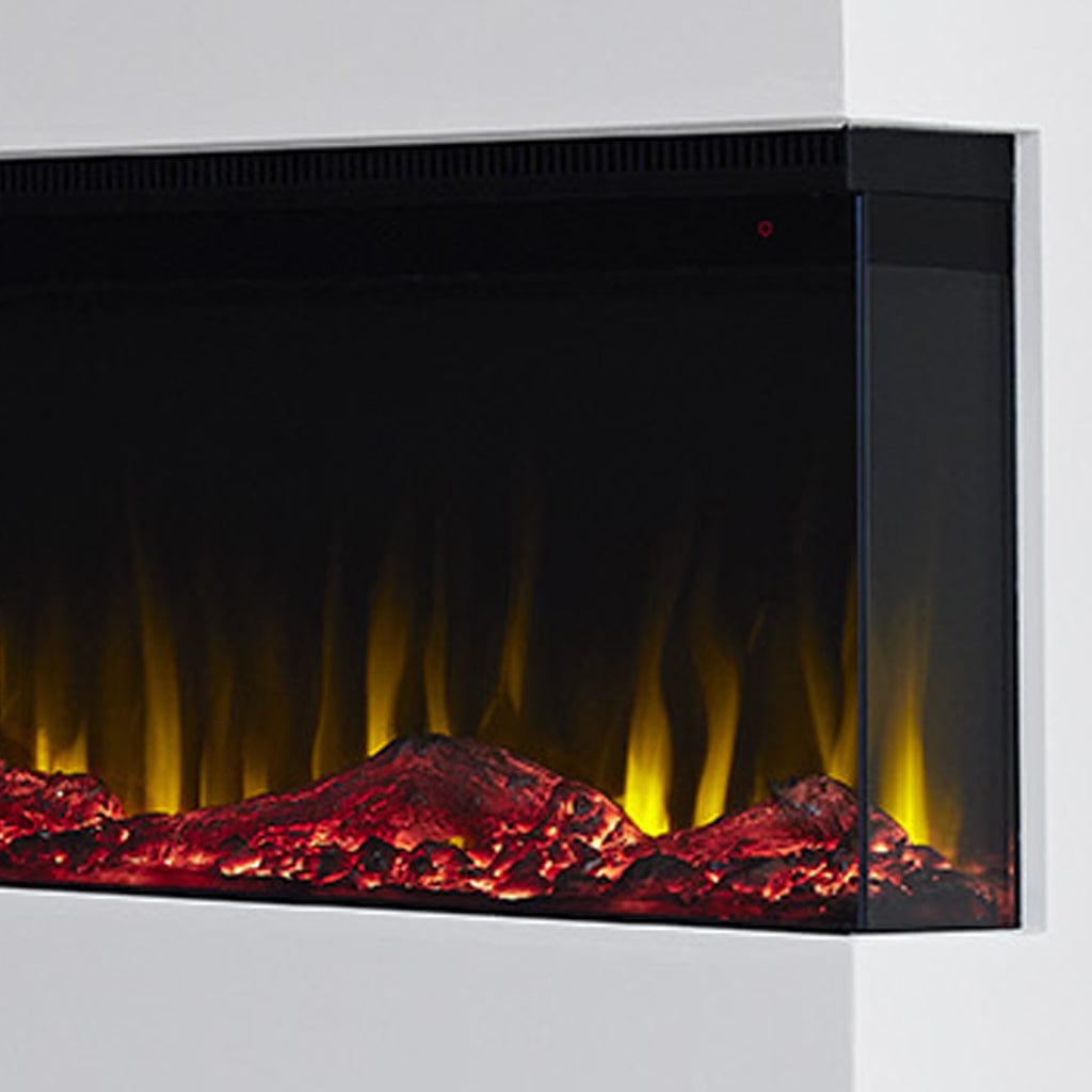 Touchstone Sideline Infinity® closeup of three-sided fireplace showing the best LED flame display