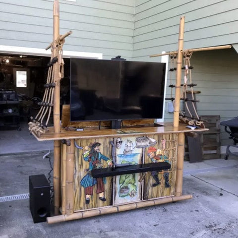 Touchstone Whisper Lift II TV Lift Mechanism in a pirate themed bar TV lift cabinet combo