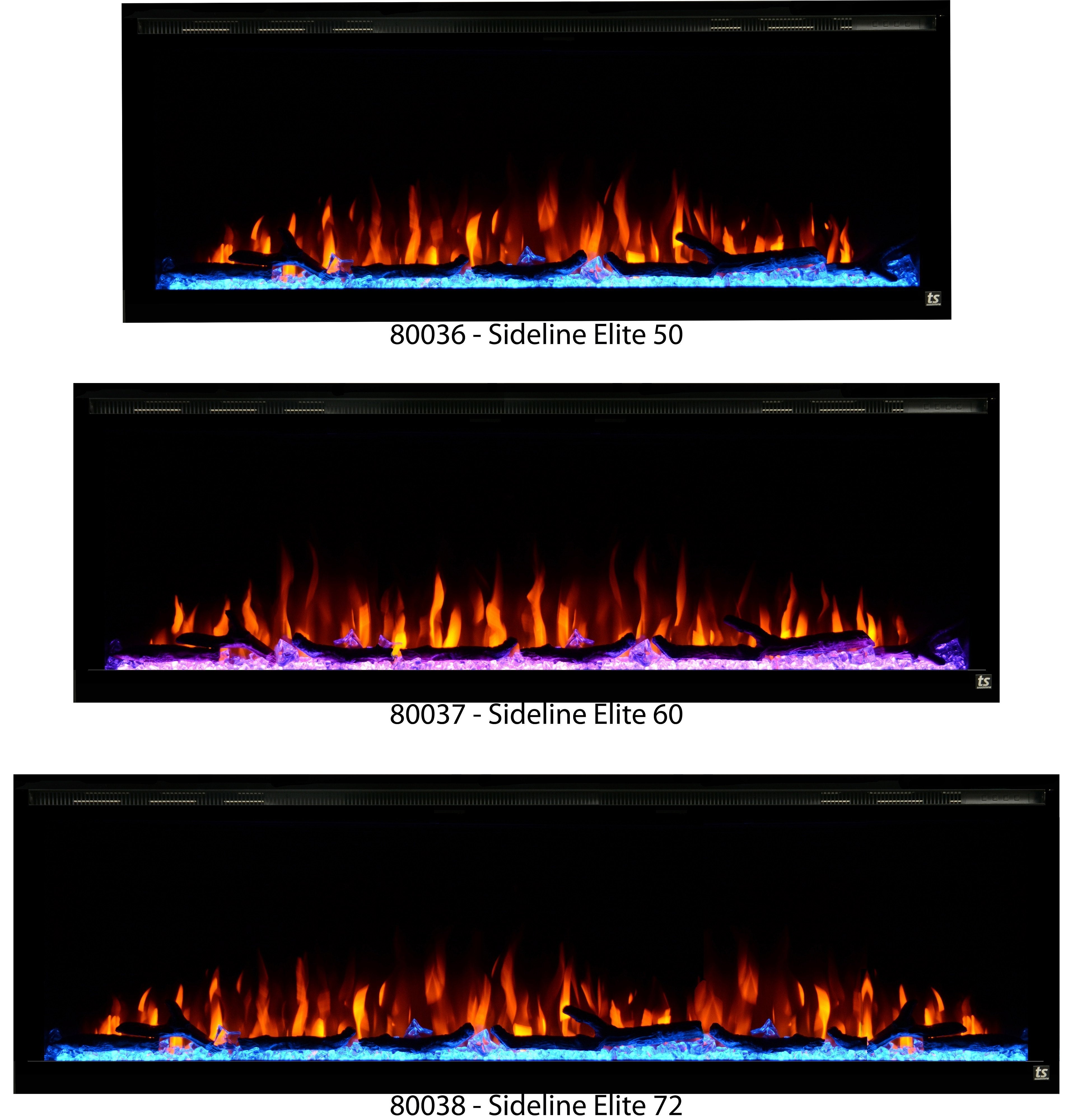 Sideline Elite 60 Refurbished Recessed Electric Fireplace sizes.