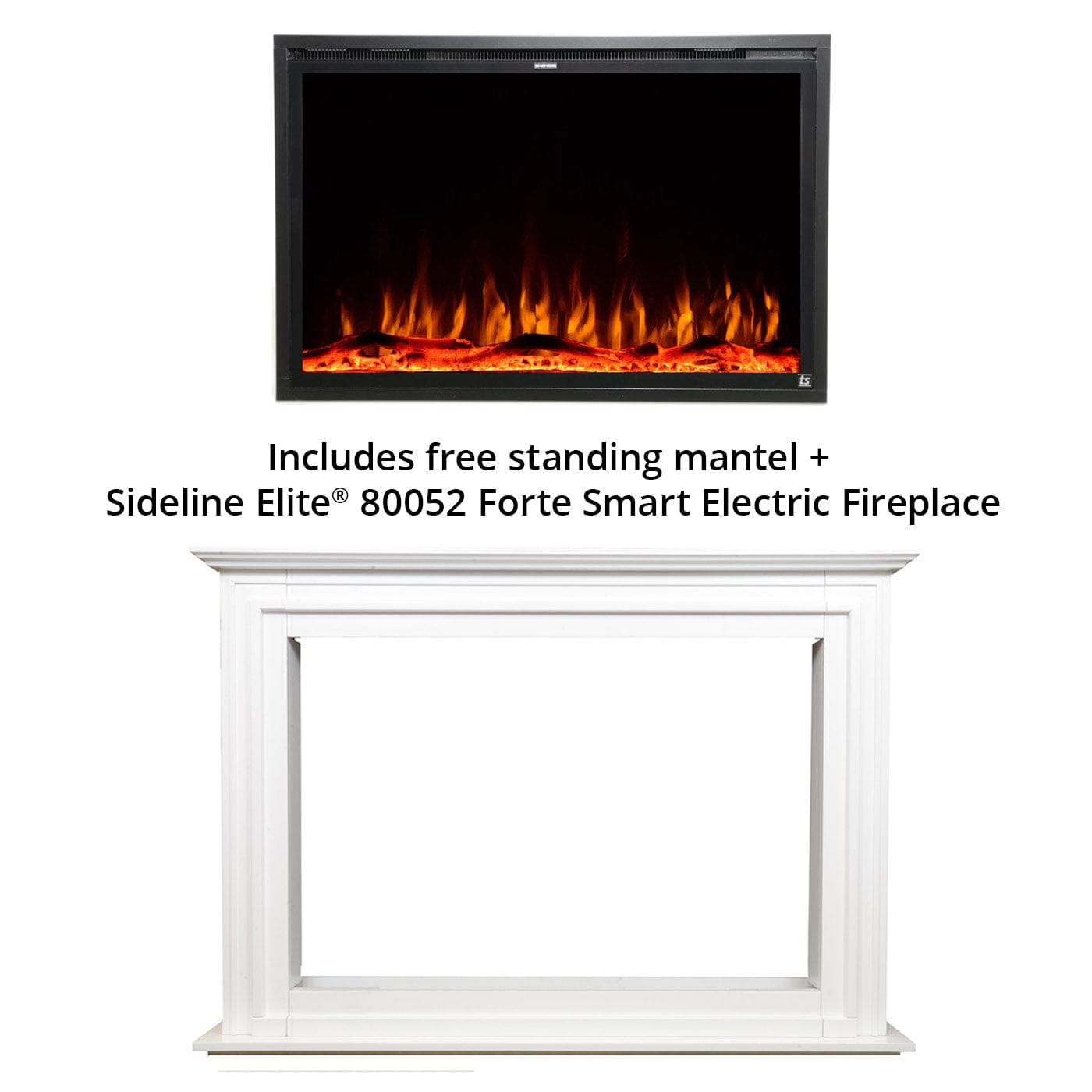 Freestanding mantel for the Sideline Elite 80052 Forte Smart Electric Fireplace by Touchstone