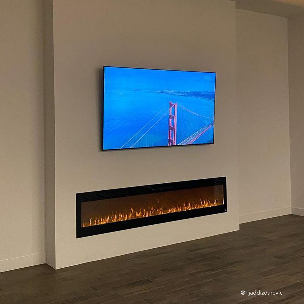 	Sideline 100 80032 100 inch Recessed Electric Fireplace shown recessed in a wall.