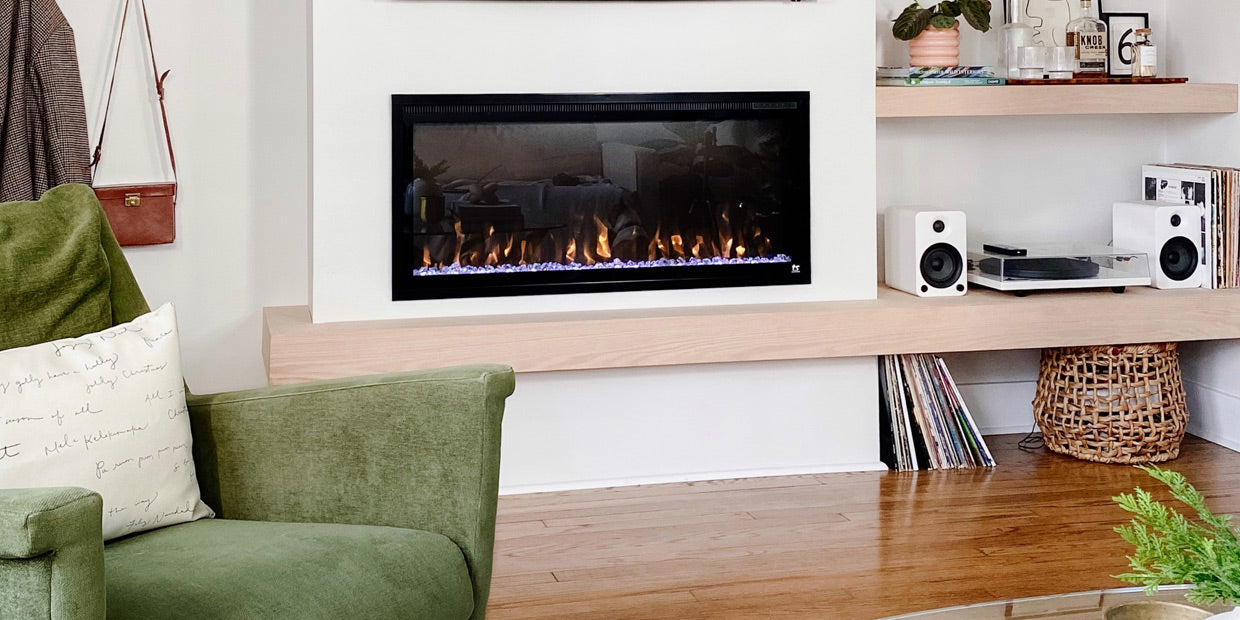 Touchstone Sideline Elite 42 Electric Fireplace in mid-century modern style living room by @thejennaogle