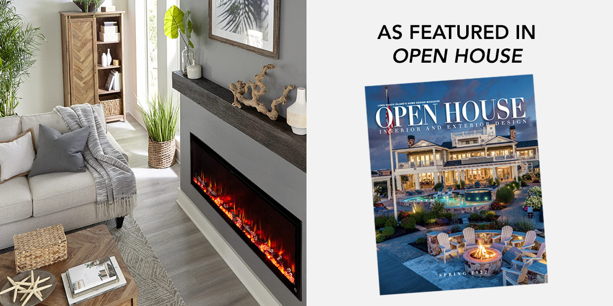 Touchstone Electric Fireplaces are featured in the May 2022 edition of Open House magazine