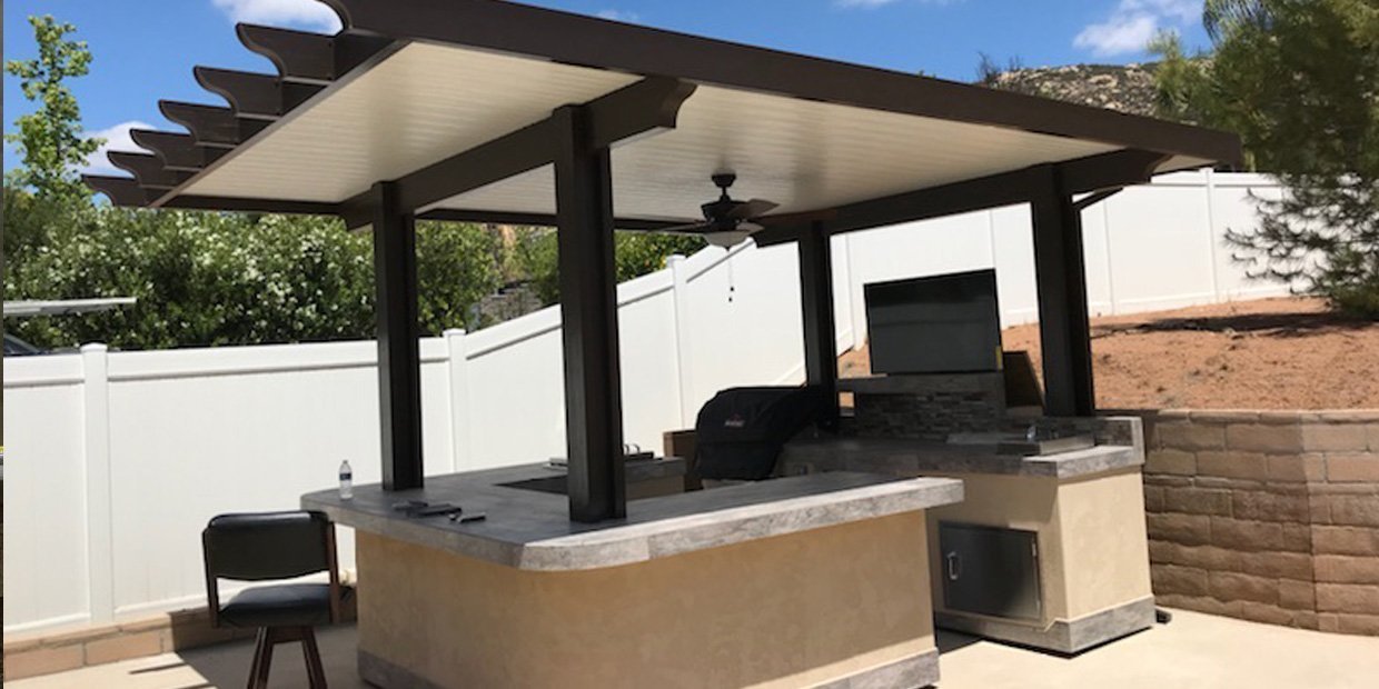 Touchstone TV Lift Mechanism installed in Tropicana Outdoor Living BBQ Island