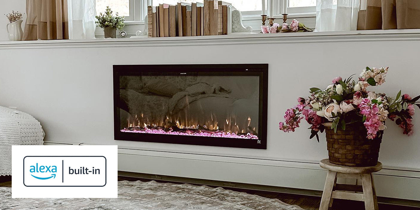 Touchstone Sideline Elite ABI Alexa Built In Smart Electric Fireplace in accent half wall by @designed.to.love