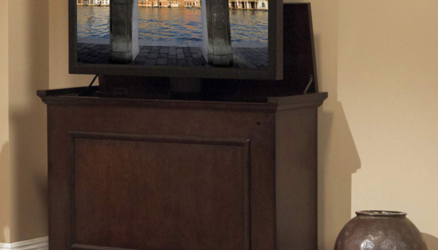 Discreet hidden TV lift cabinet for churches and funeral homes
