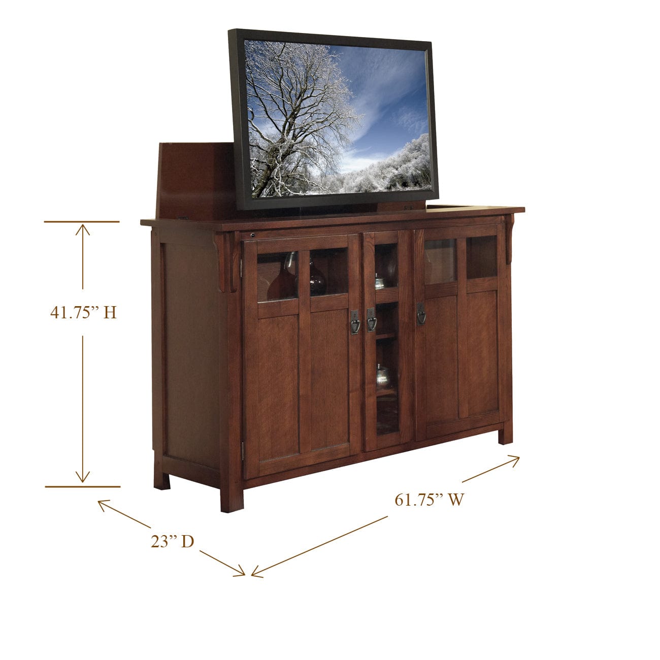 The Bungalow 70062 TV Lift Cabinet for 60 inch Flat screen TVs measurements. 