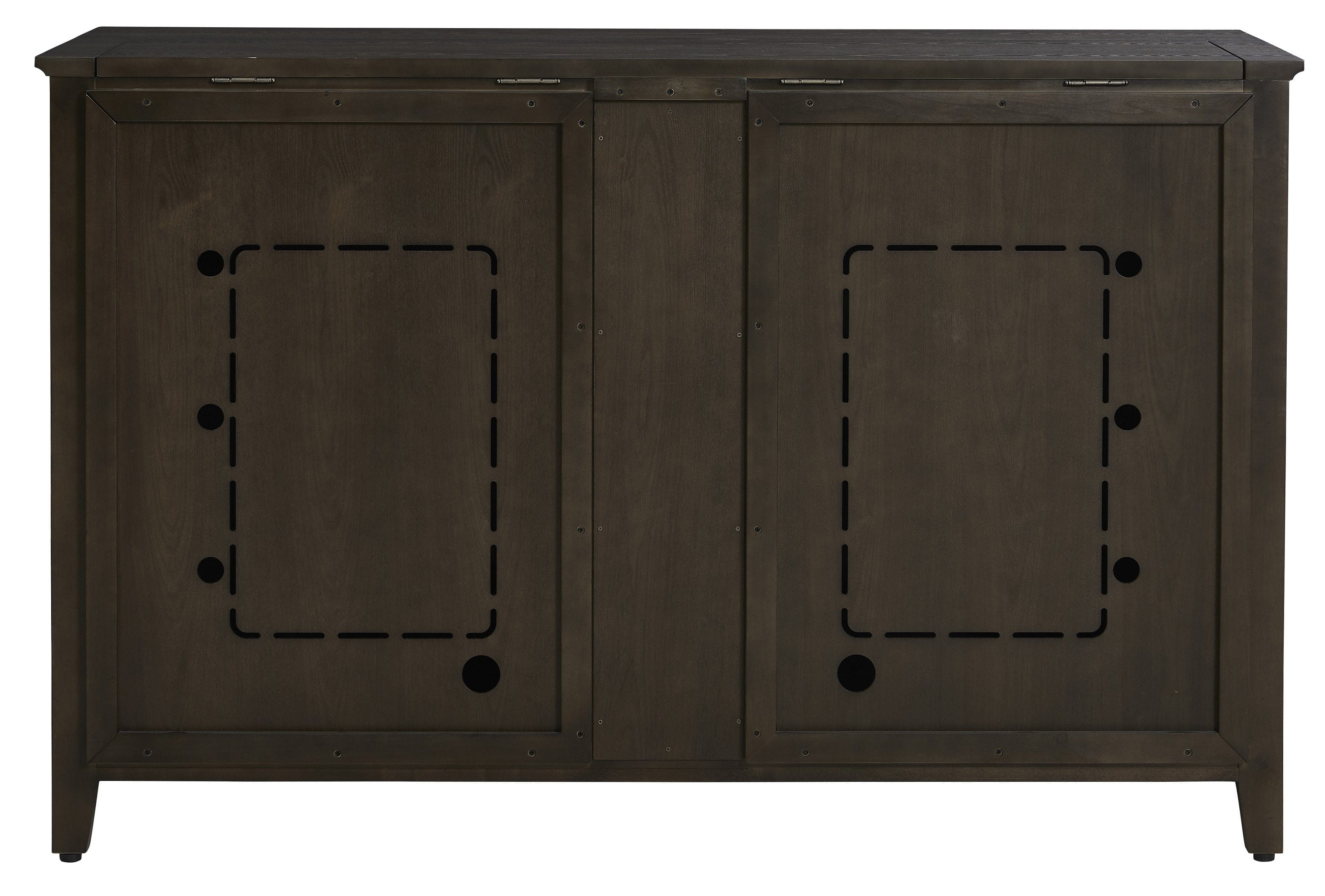 The Claymont 70063 TV Lift Cabinet for 65 inch Flat screen TVs from the back.