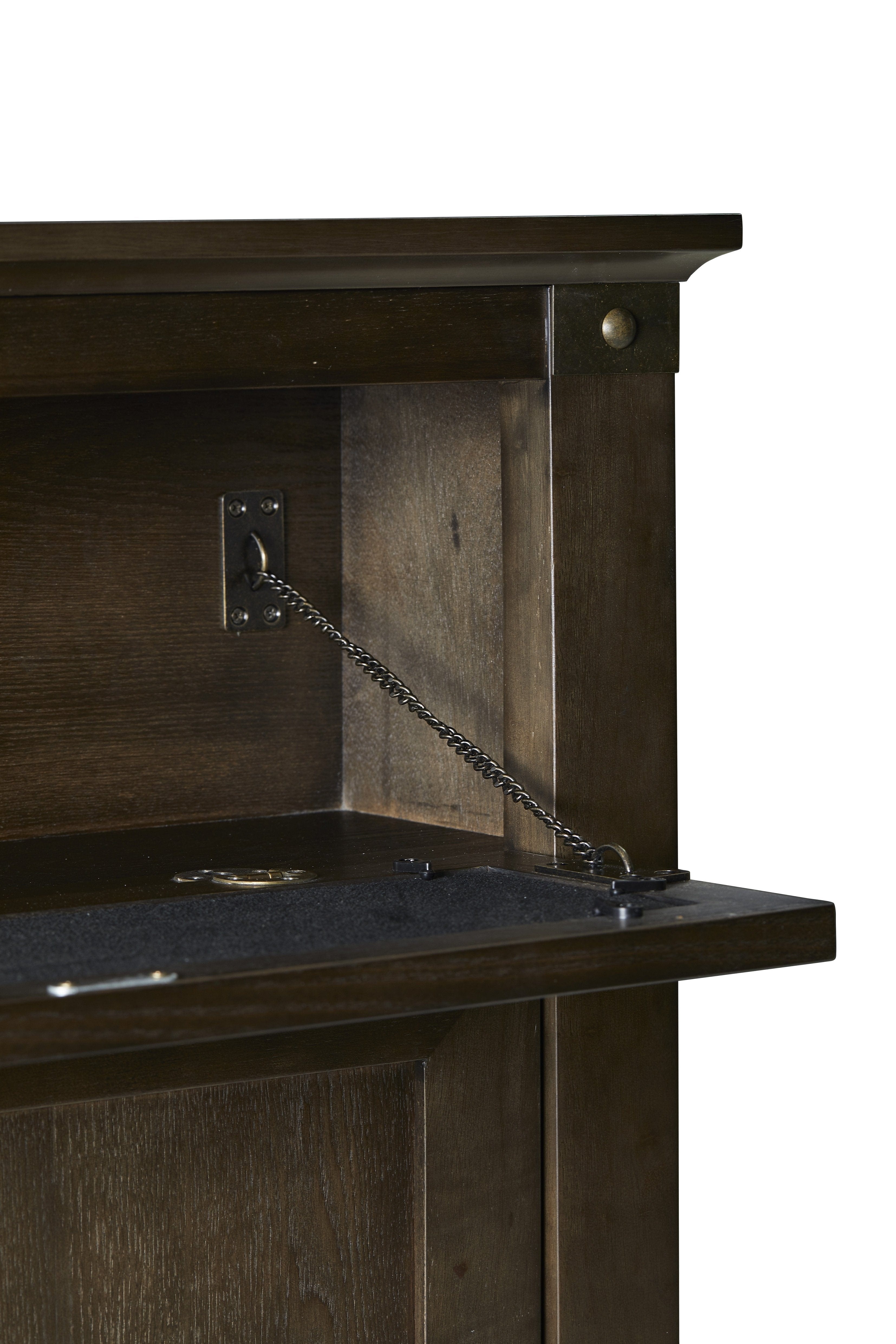 The Claymont 70063 TV Lift Cabinet for 65 inch Flat screen TVs opened.