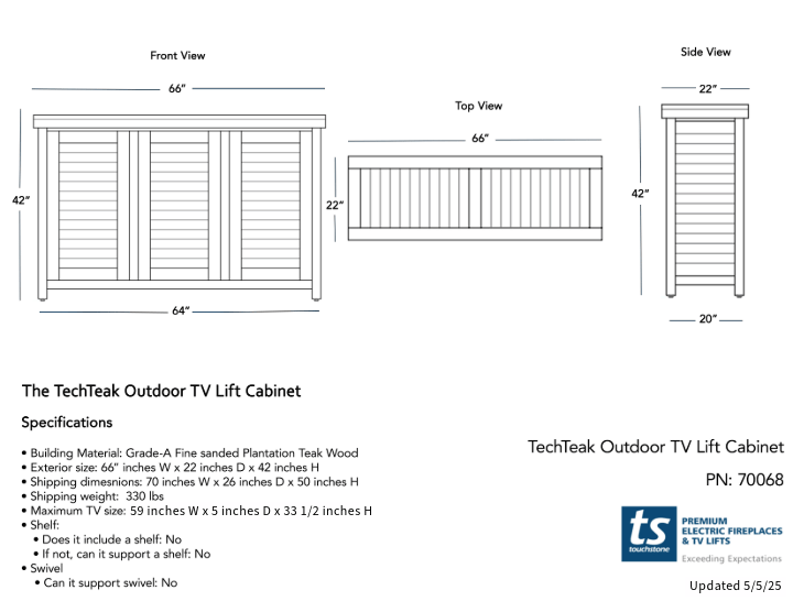 70068 TechTeak dimensional drawing and specifications